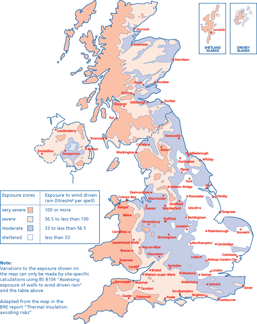 NHBC's map of categories of exposure to wind driven rain. Source: NHBC