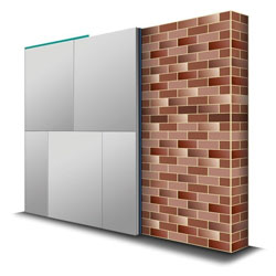 A diagram of how plasterboard is fitted against a wall