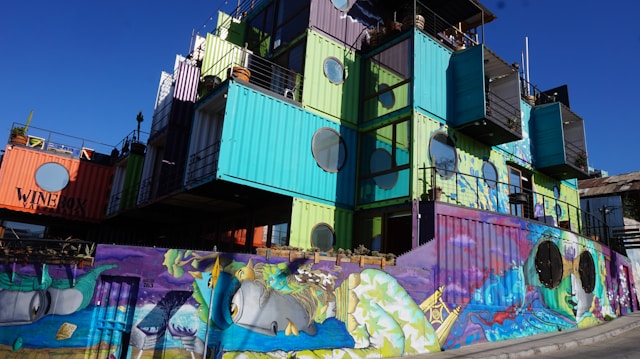 Colourful shipping container homes in Chile.