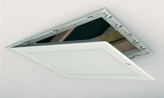 An opened loft hatch.