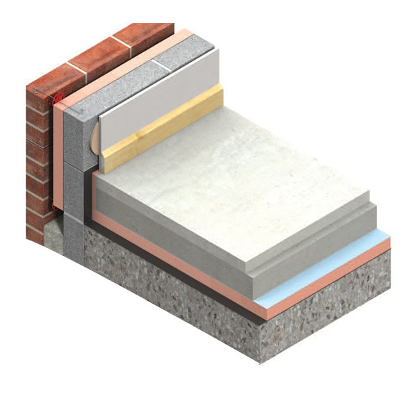 A dissected 3D render of insulation above a concrete floor.