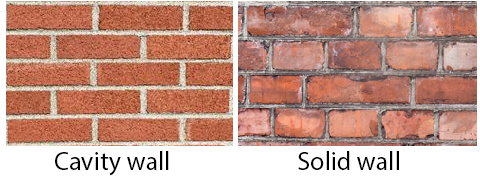 Comparison between a cavity wall and a solid wall.
