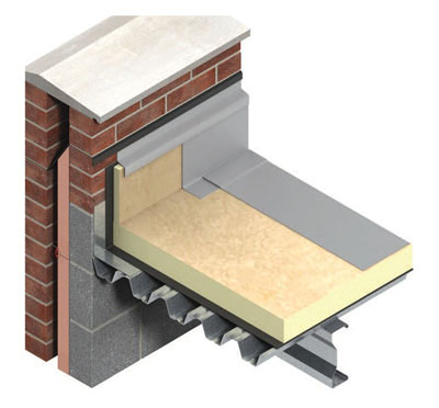 A dissected 3D render of flat roof insulation 