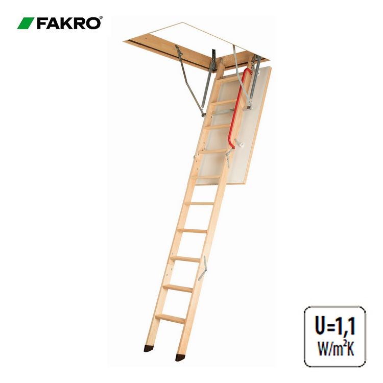 Fakro LWK Komfort Wooden Loft Ladder 4 Section 60cm x 94cm x 2.8m Insulation Superstore